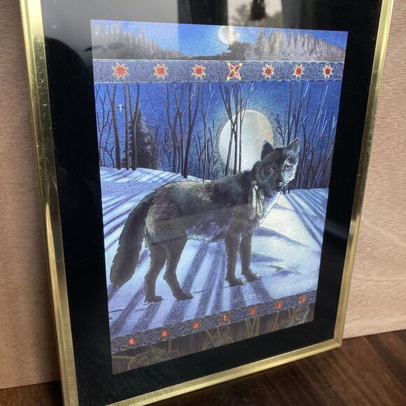 Wolf Feather Moon #4202 Lenticular Holographic Dufex Foil 8x10 Framed Art VTG - Picture 2 of 7